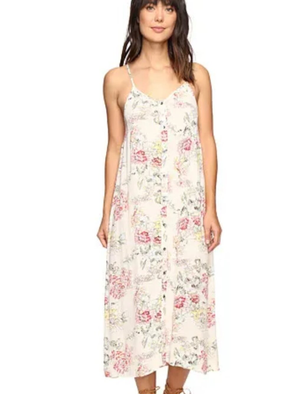 Sz M Billabong Cream Floral Crinkle Cami Dress - Picture 1 of 10